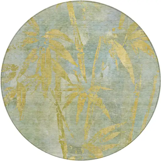 8' Sage And Gold Round Botanical Leaves Washable Indoor Outdoor Area Rug Photo 2