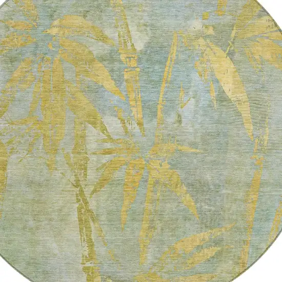 8' Sage And Gold Round Botanical Leaves Washable Indoor Outdoor Area Rug Photo 6