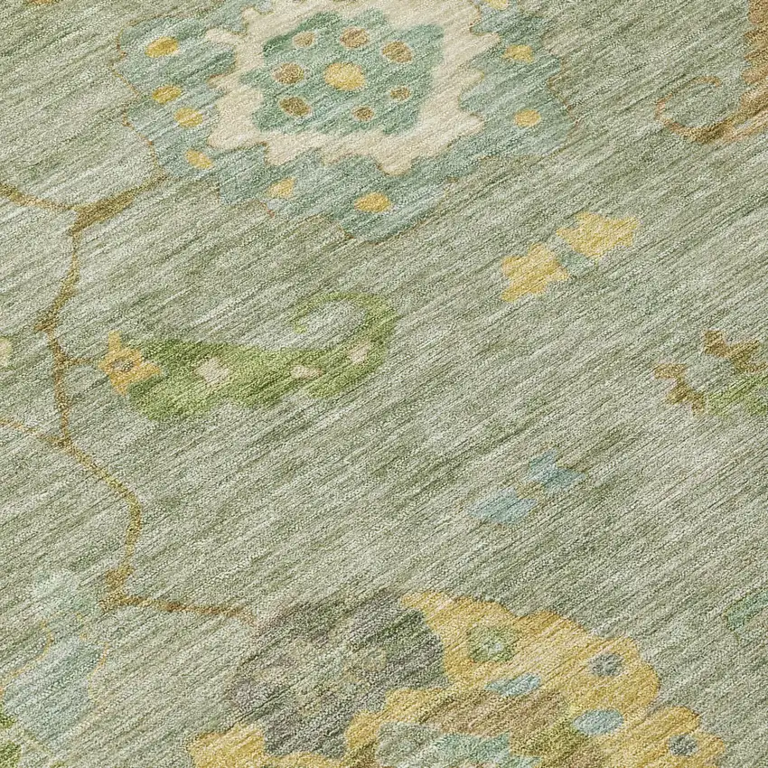 8' Sage And Gold Round Floral Medallion Washable Indoor Outdoor Area Rug Photo 7