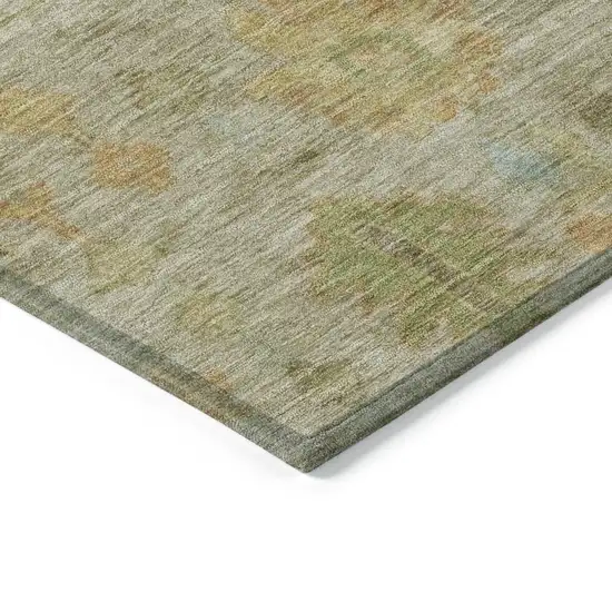 8' Sage And Gold Round Floral Washable Indoor Outdoor Area Rug Photo 8