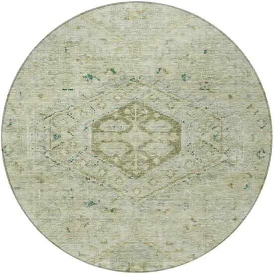 8' Sage And Gold Round Medallion Washable Indoor Outdoor Area Rug Photo 2