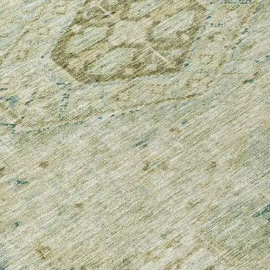 8' Sage And Gold Round Medallion Washable Indoor Outdoor Area Rug Photo 8