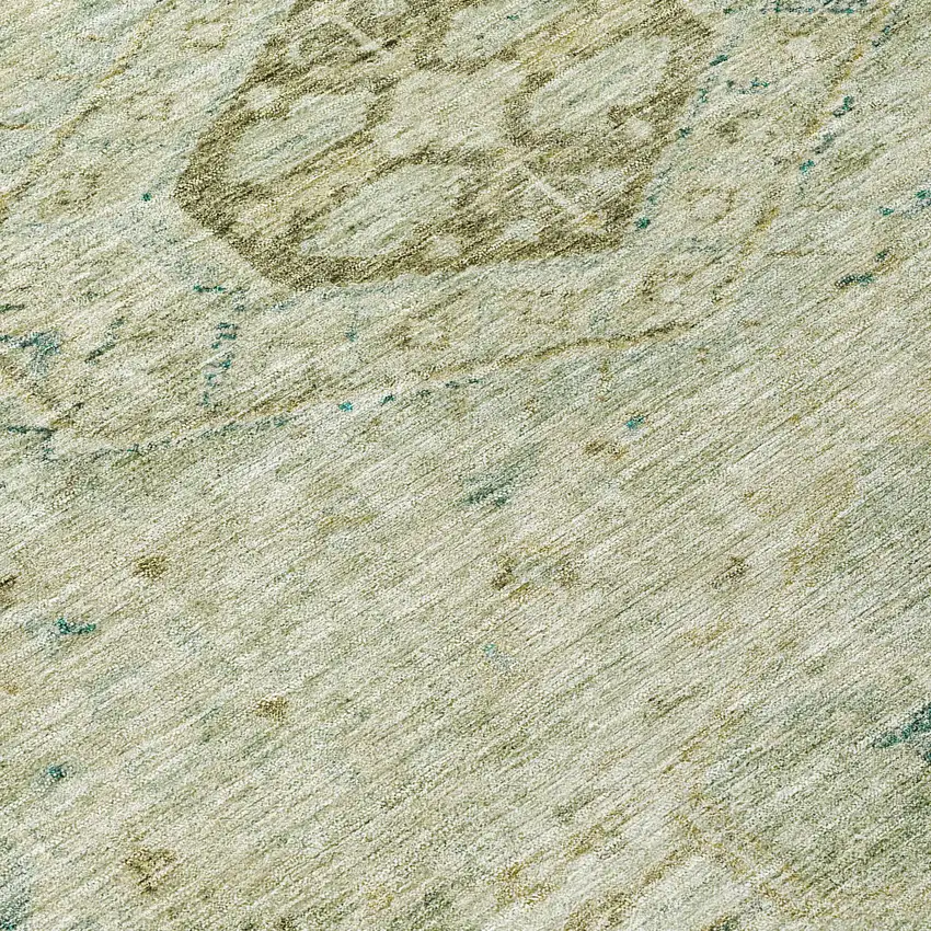 8' Sage And Gold Round Medallion Washable Indoor Outdoor Area Rug Photo 8