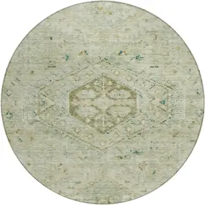 Photo of 8' Sage And Gold Round Medallion Washable Indoor Outdoor Area Rug