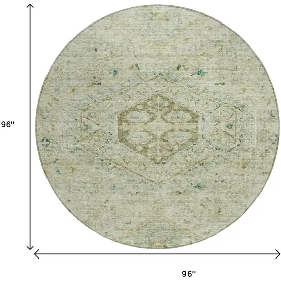 8' Sage And Gold Round Medallion Washable Indoor Outdoor Area Rug Photo 9