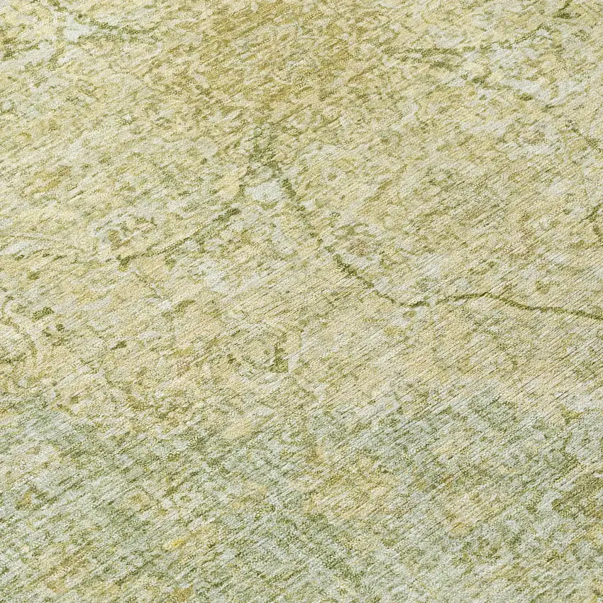 8' Sage And Gold Round Oriental Washable Indoor Outdoor Area Rug Photo 9