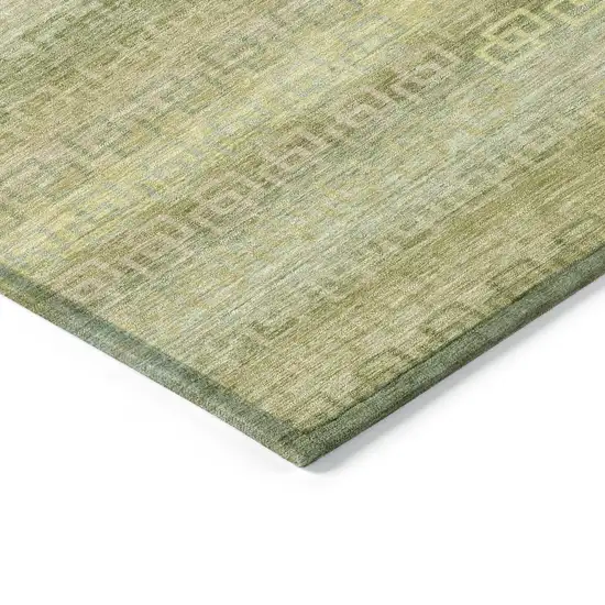 8' Sage And Gold Round Striped Washable Indoor Outdoor Area Rug Photo 8