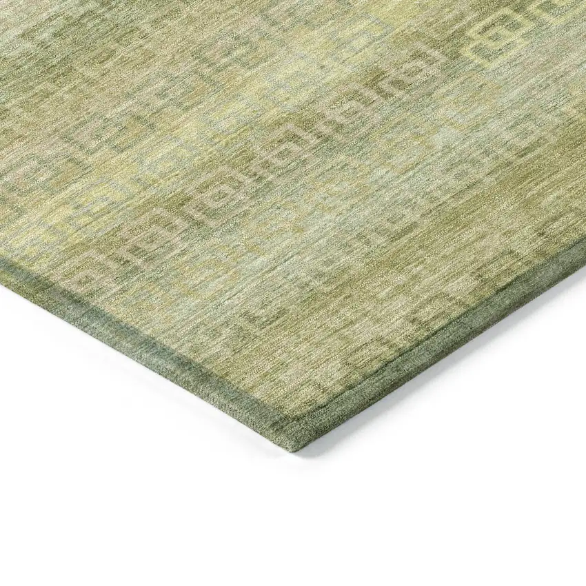 8' Sage And Gold Round Striped Washable Indoor Outdoor Area Rug Photo 8
