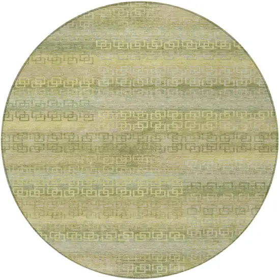 8' Sage And Gold Round Striped Washable Indoor Outdoor Area Rug Photo 3
