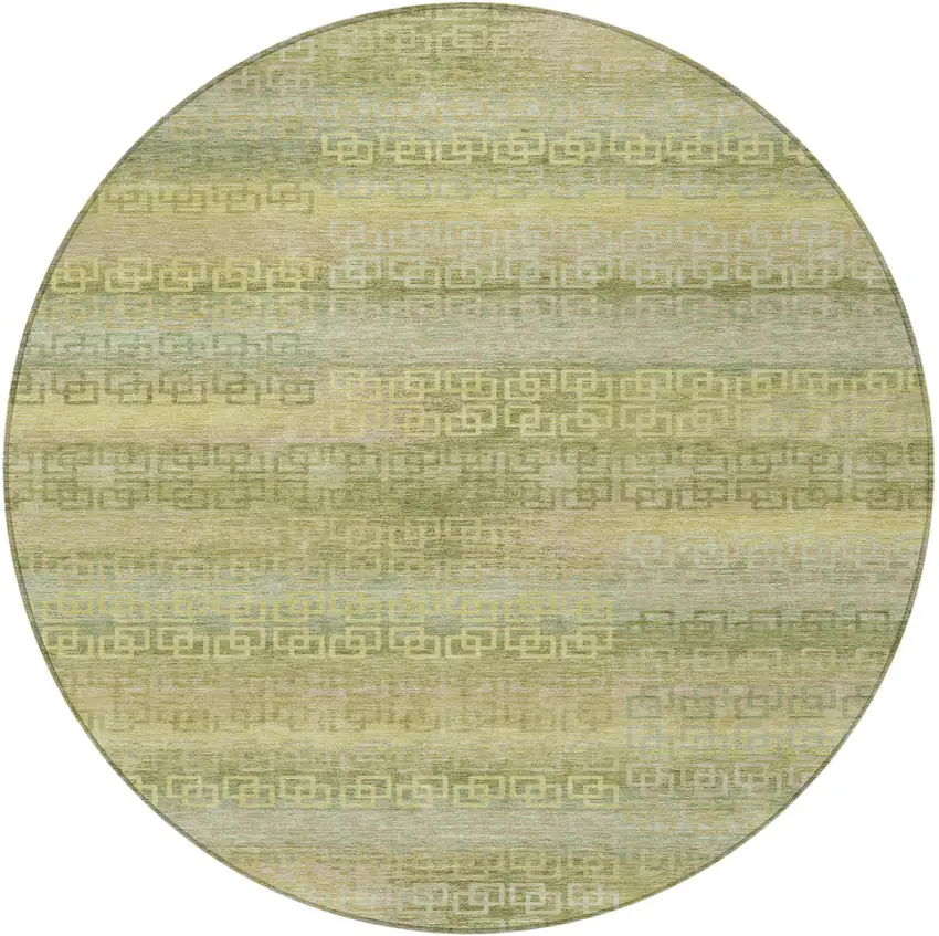 8' Sage And Gold Round Striped Washable Indoor Outdoor Area Rug Photo 3