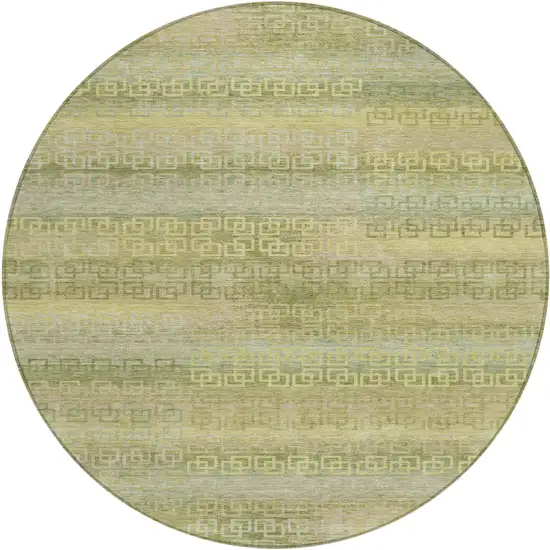 8' Sage And Gold Round Striped Washable Indoor Outdoor Area Rug Photo 1