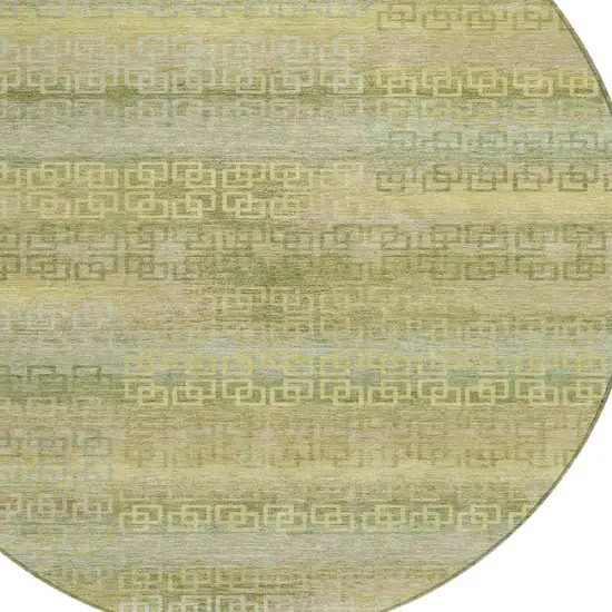 8' Sage And Gold Round Striped Washable Indoor Outdoor Area Rug Photo 4