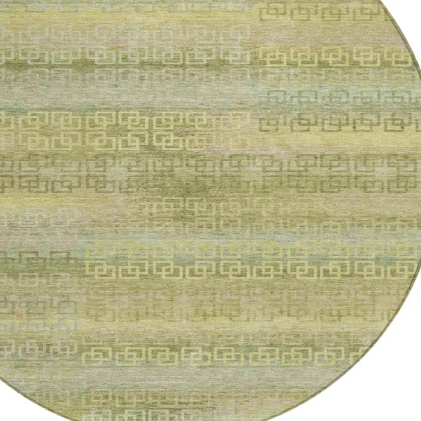 8' Sage And Gold Round Striped Washable Indoor Outdoor Area Rug Photo 4