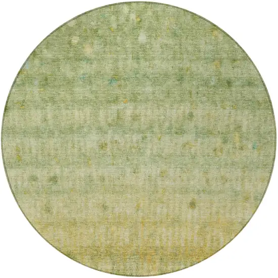 8' Sage And Gold Round Striped Washable Indoor Outdoor Area Rug Photo 4