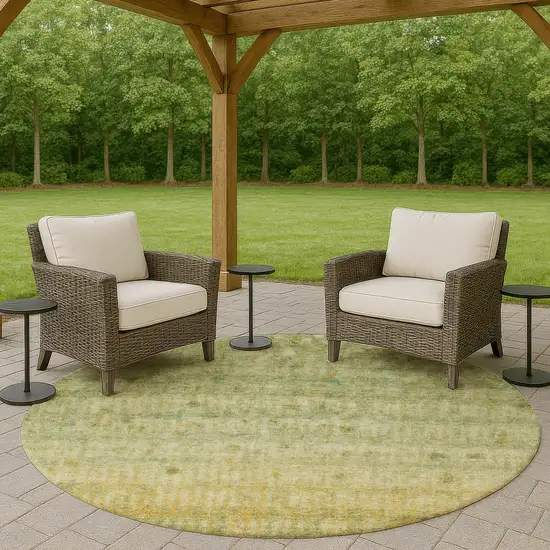 8' Sage And Gold Round Striped Washable Indoor Outdoor Area Rug Photo 8