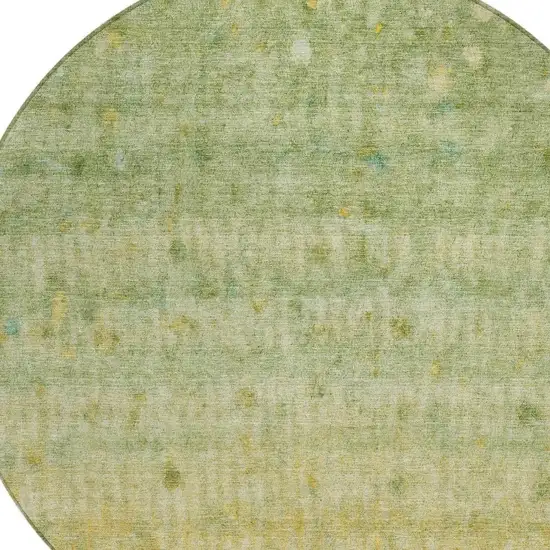 8' Sage And Gold Round Striped Washable Indoor Outdoor Area Rug Photo 7
