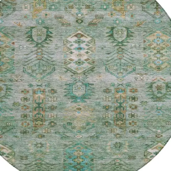 8' Sage And Gold Round Tribal Washable Indoor Outdoor Area Rug Photo 9