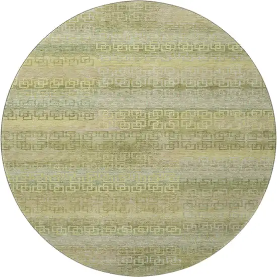 8' Sage And Gold Striped Washable Round Rug With UV Protection Photo 3