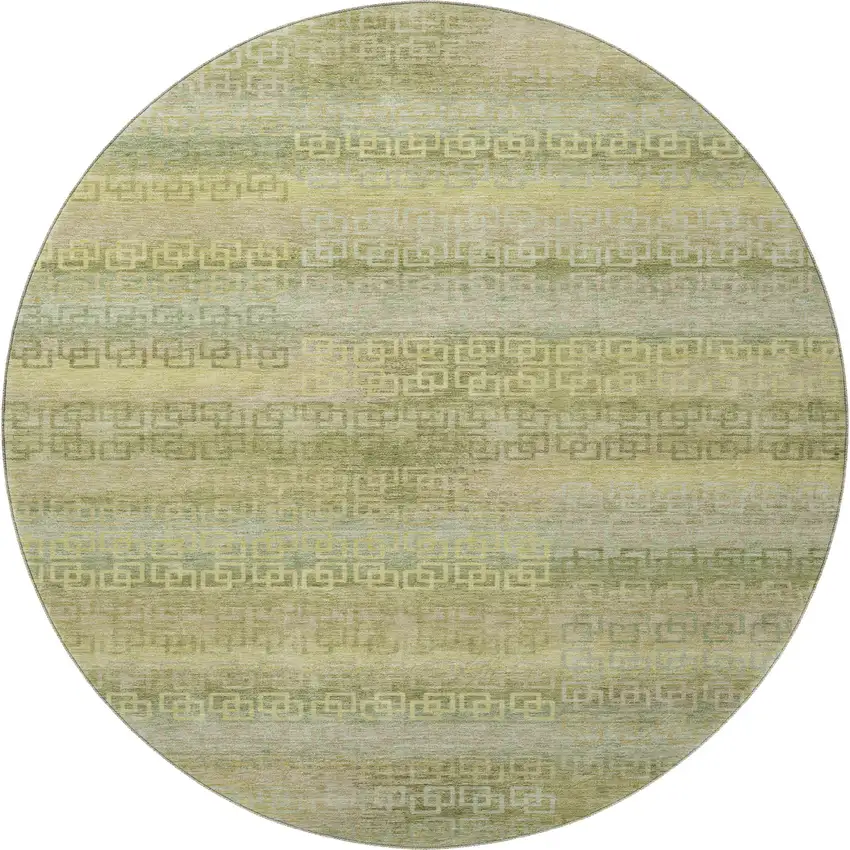 8' Sage And Gold Striped Washable Round Rug With UV Protection Photo 3