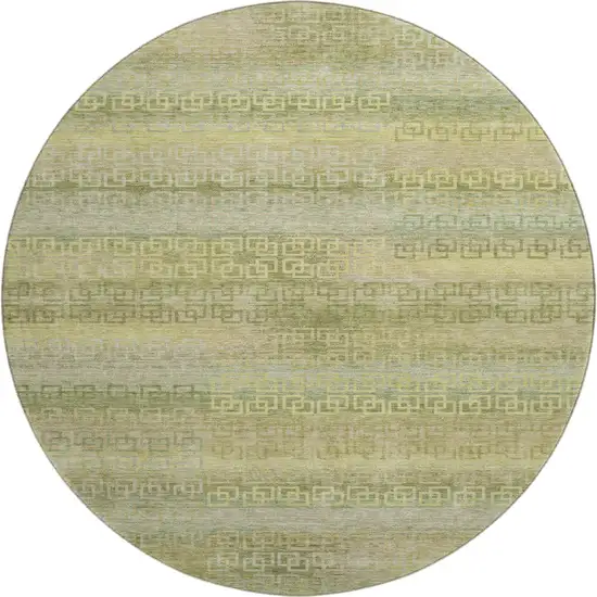 8' Sage And Gold Striped Washable Round Rug With UV Protection Photo 1