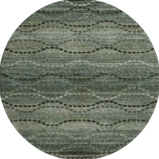 8' Sage And Gray Abstract Geometric Washable Round Rug With UV Protection Photo 4