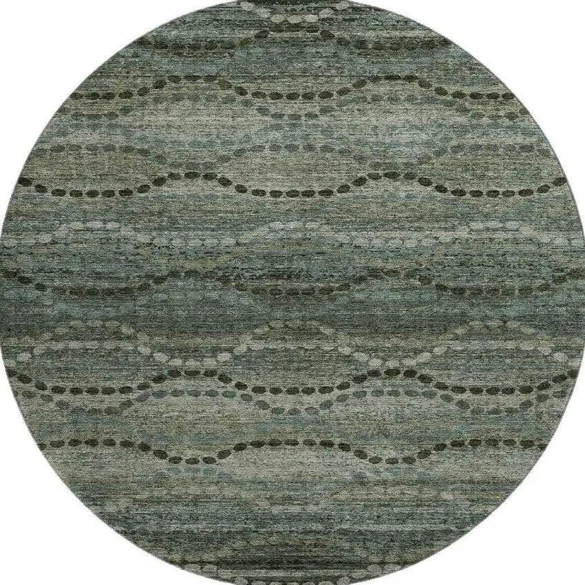 8' Sage And Gray Abstract Geometric Washable Round Rug With UV Protection Photo 4