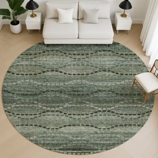 8' Sage And Gray Abstract Geometric Washable Round Rug With UV Protection Photo 5