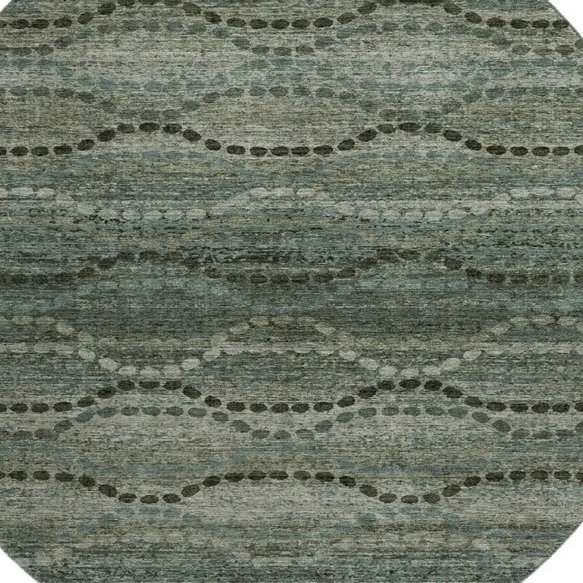 8' Sage And Gray Abstract Geometric Washable Round Rug With UV Protection Photo 3