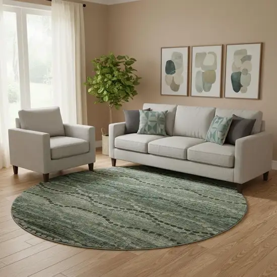 8' Sage And Gray Abstract Geometric Washable Round Rug With UV Protection Photo 1