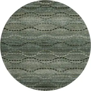 Photo of 8' Sage And Gray Abstract Geometric Washable Round Rug With UV Protection