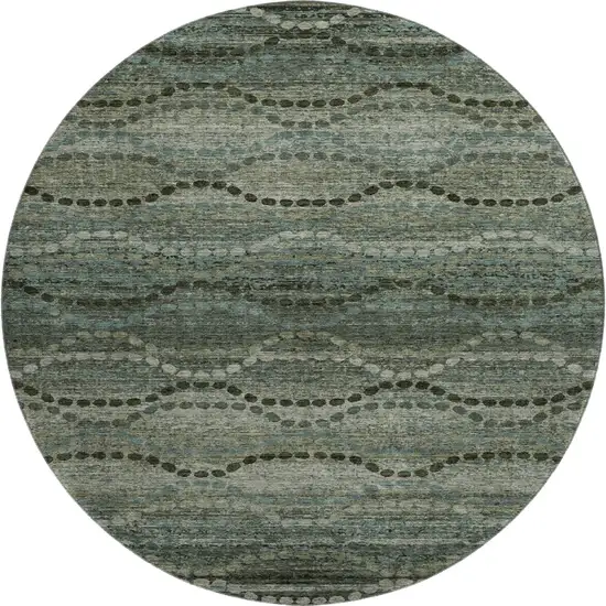 8' Sage And Gray Abstract Geometric Washable Round Rug With UV Protection Photo 1