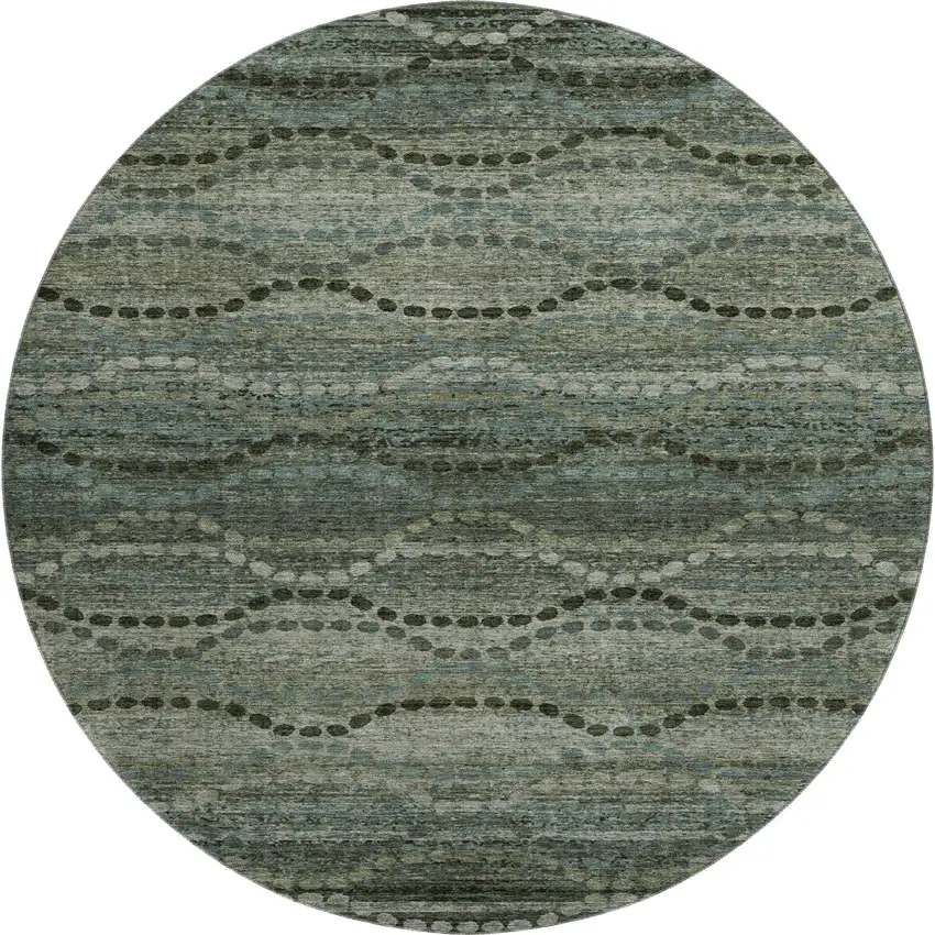 8' Sage And Gray Abstract Geometric Washable Round Rug With UV Protection Photo 1