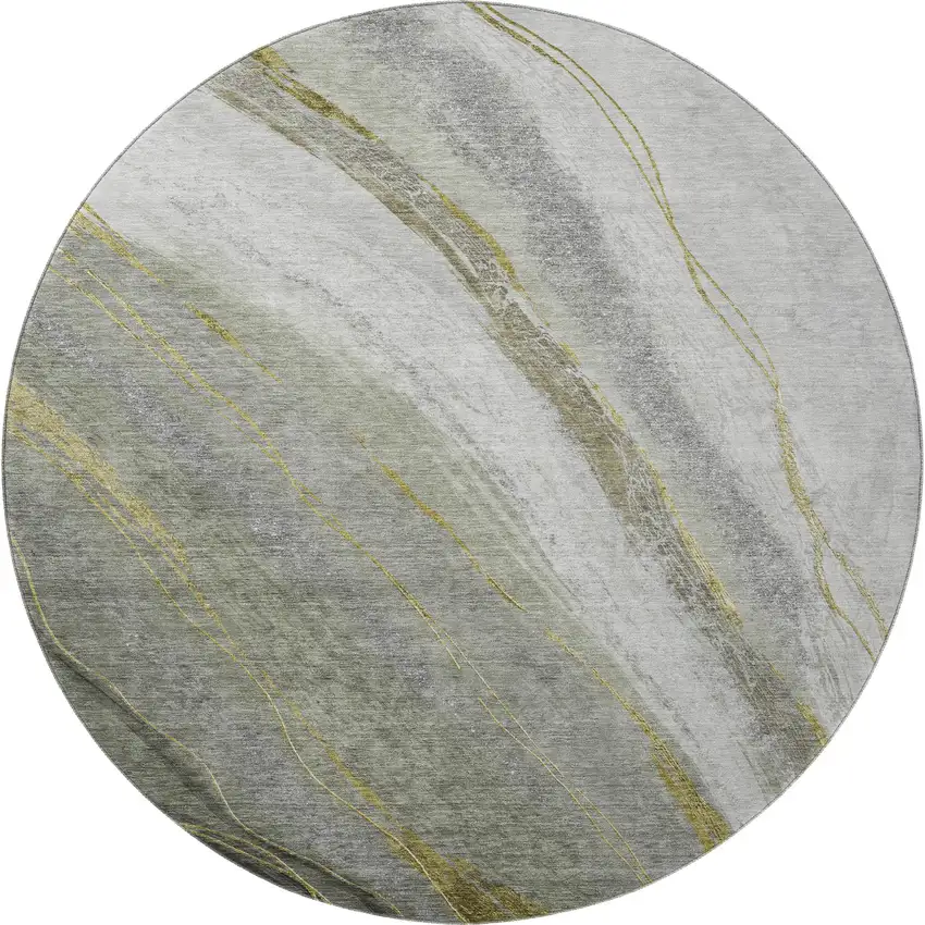 8' Sage And Gray Abstract Washable Round Rug With UV Protection Photo 3