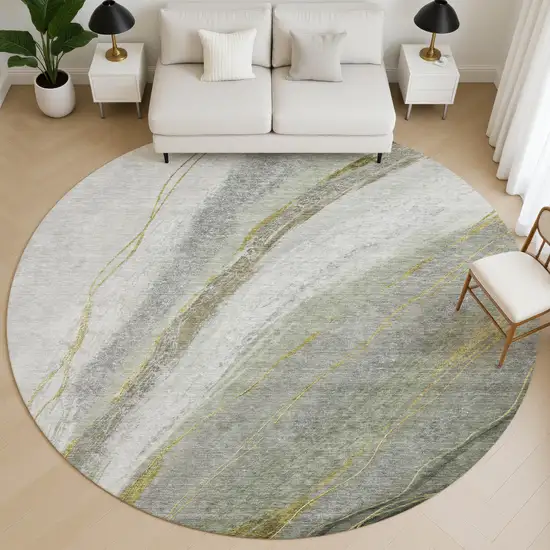 8' Sage And Gray Abstract Washable Round Rug With UV Protection Photo 4