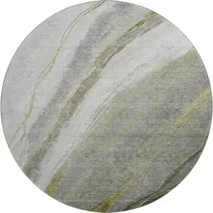 Photo of 8' Sage And Gray Abstract Washable Round Rug With UV Protection