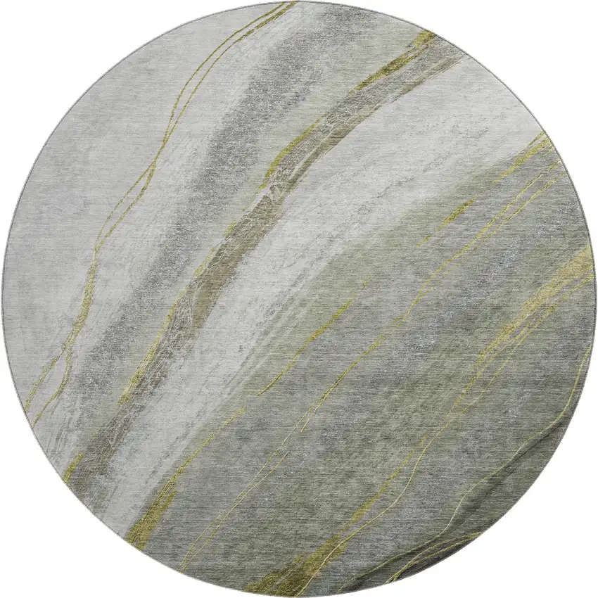 8' Sage And Gray Abstract Washable Round Rug With UV Protection Photo 1