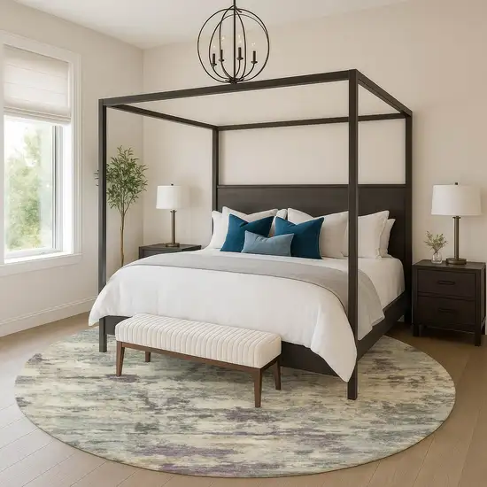 8' Sage And Gray Abstract Washable Round Rug With UV Protection Photo 5