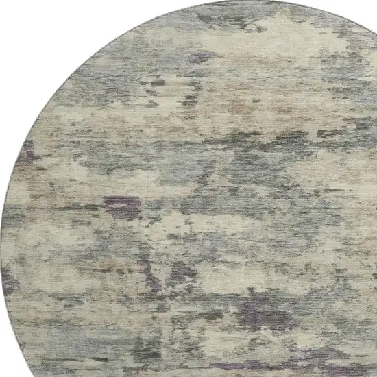 8' Sage And Gray Abstract Washable Round Rug With UV Protection Photo 3