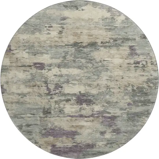 8' Sage And Gray Abstract Washable Round Rug With UV Protection Photo 1
