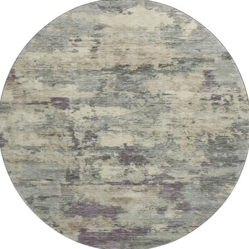 8' Sage And Gray Abstract Washable Round Rug With UV Protection Photo 4