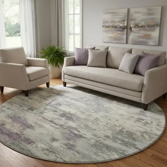 8' Sage And Gray Abstract Washable Round Rug With UV Protection Photo 2