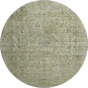 Photo of 8' Sage And Gray Oriental Washable Round Rug With UV Protection