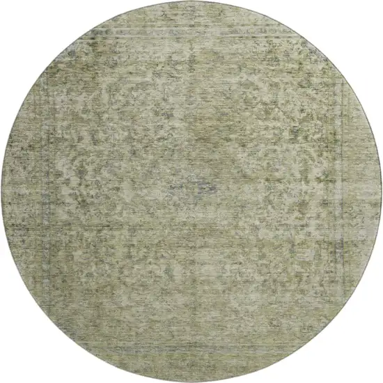 8' Sage And Gray Oriental Washable Round Rug With UV Protection Photo 1