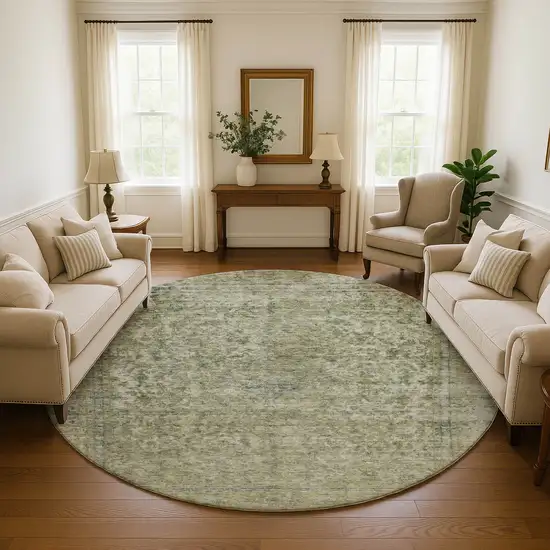 8' Sage And Gray Oriental Washable Round Rug With UV Protection Photo 4