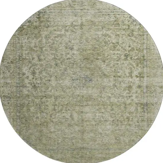 8' Sage And Gray Oriental Washable Round Rug With UV Protection Photo 3