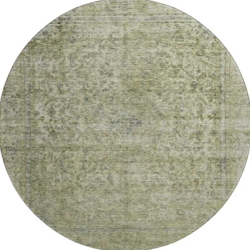 8' Sage And Gray Oriental Washable Round Rug With UV Protection Photo 3