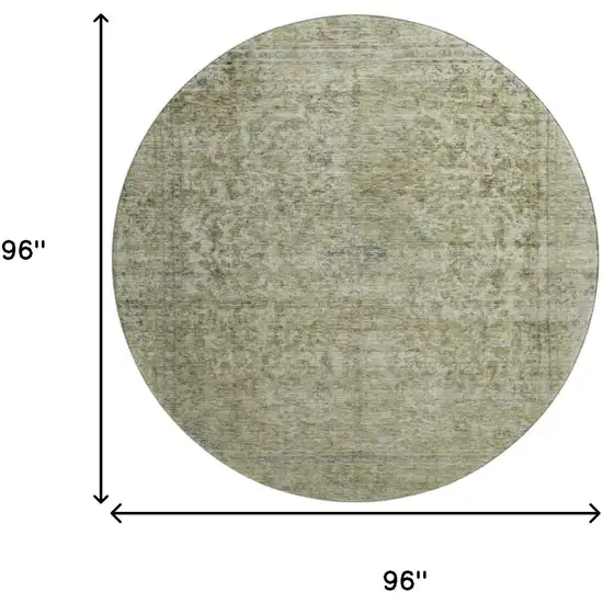 8' Sage And Gray Oriental Washable Round Rug With UV Protection Photo 9