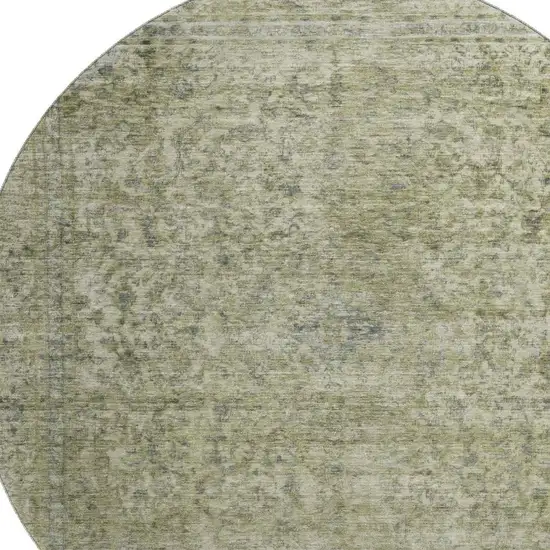 8' Sage And Gray Oriental Washable Round Rug With UV Protection Photo 2
