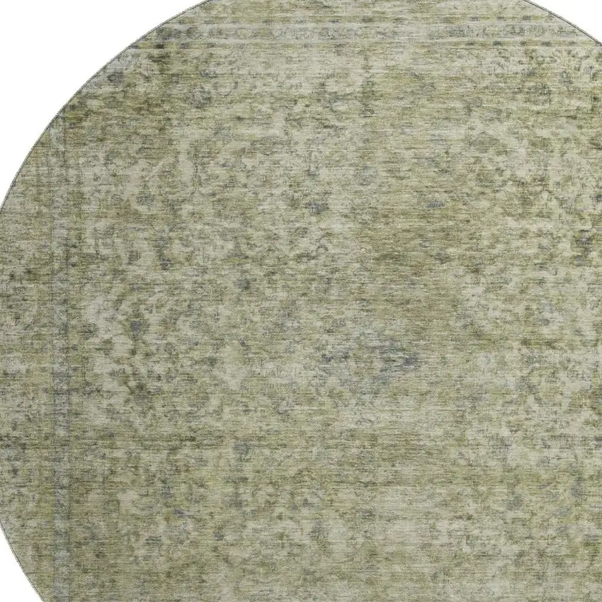 8' Sage And Gray Oriental Washable Round Rug With UV Protection Photo 2