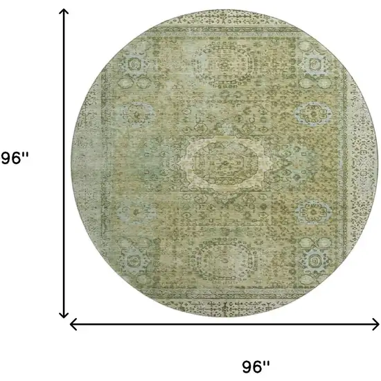 8' Sage And Gray Oriental Washable Round Rug With UV Protection Photo 9